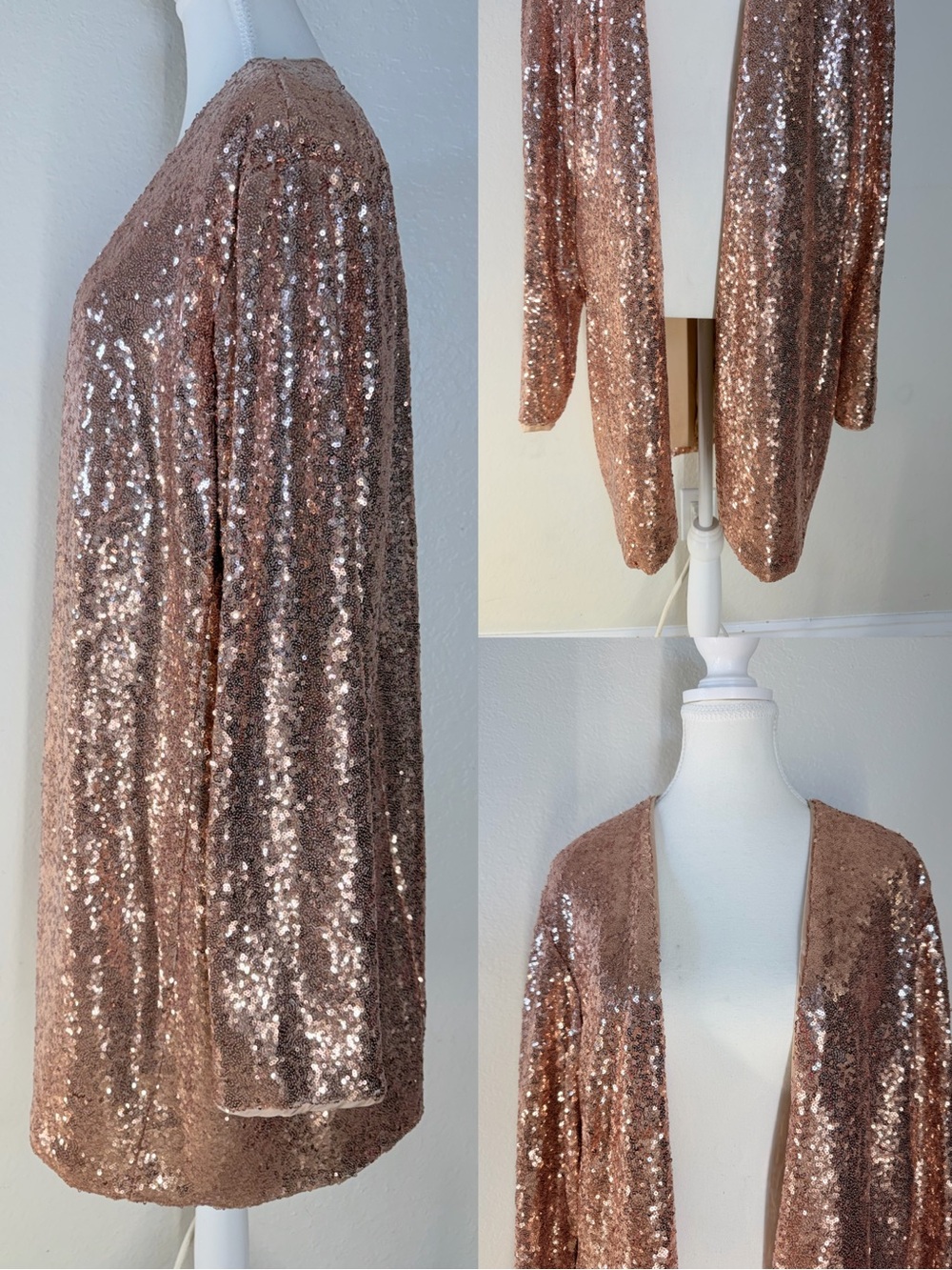 Torrid Women’s Sequin Open Front Duster Cardigan Rose Gold Size 4 - Picture 11 of 16